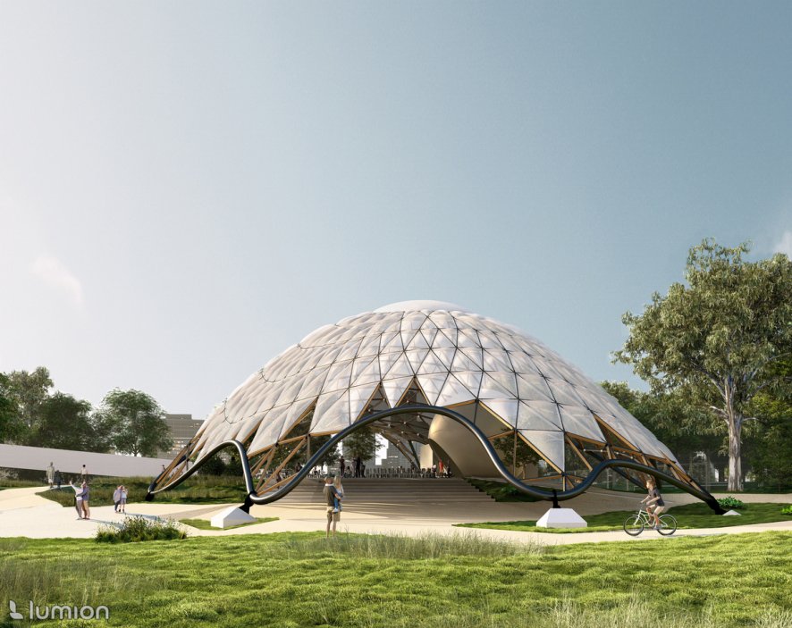 Pavilon Štvanice – Šimon Procházka, ČVUT - Zastřešený multifunkční prostor má navazovat na trend zdejší výstavby smělých staveb jako je lávka Holka nebo Vltavská filharmonie. Autor jej navrhuje jako experiment v podobě hravé dominanty východní části ostrova – parametrické konstrukce sestávající z dřevěných lepených vazníků a ocelových prvků. Nový zastřešený prostor by se měl stát pro návštěvníky výchozím bodem a propojit sportoviště, řeku, zeleň i lávku. 