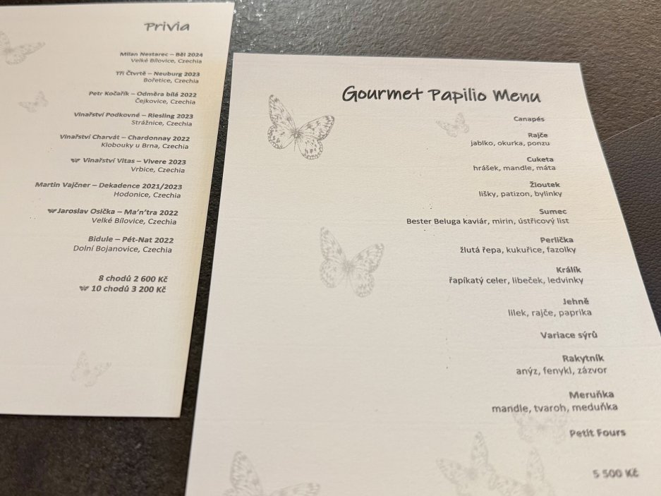 Menu Papilio a vinné párování Privia