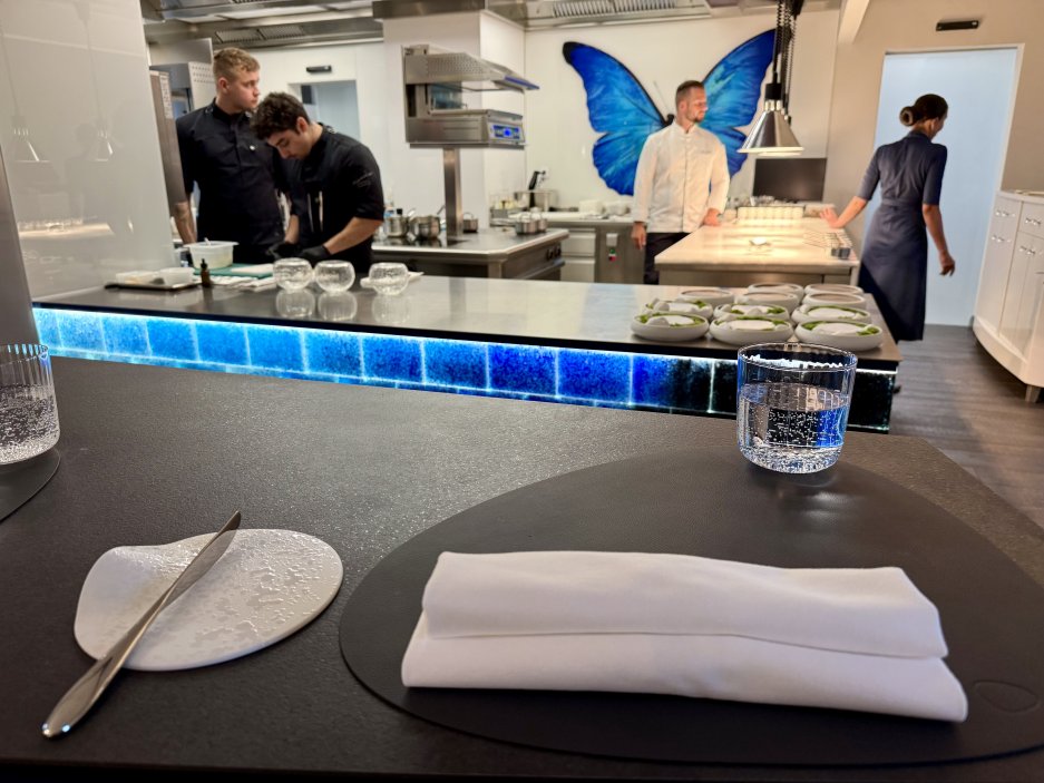 Pohled do kuchyně, tým v čele s Janem Knedlou připravuje večerní menu