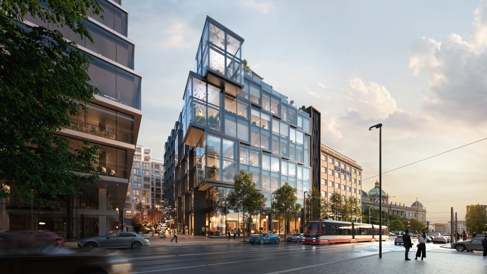 Směrem do Vinohradské třídy vznikne 7 500 m² kancelářských ploch v environmentálním standardu LEED Gold. V parteru se počítá se 1 400 m² obchodů, kaváren a restaurací, které doplní městský život v přízemí. V klidném vnitrobloku vznikne téměř dvě stě bytů, od menších po luxusní penthousy s výhledem na pražské panorama.