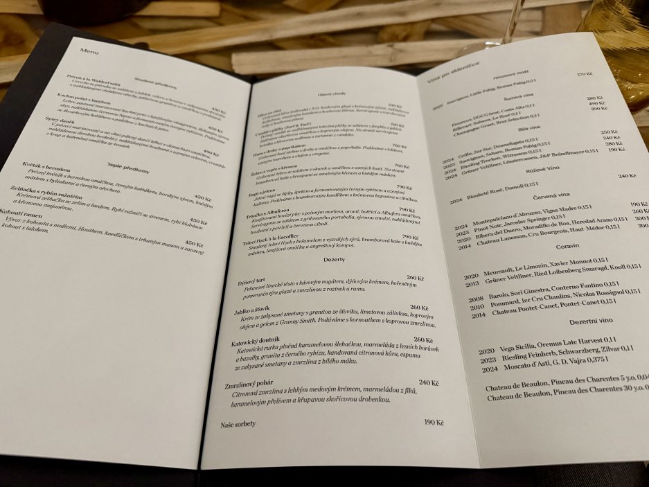 Menu restaurace 420 – moderní variace české kuchyně