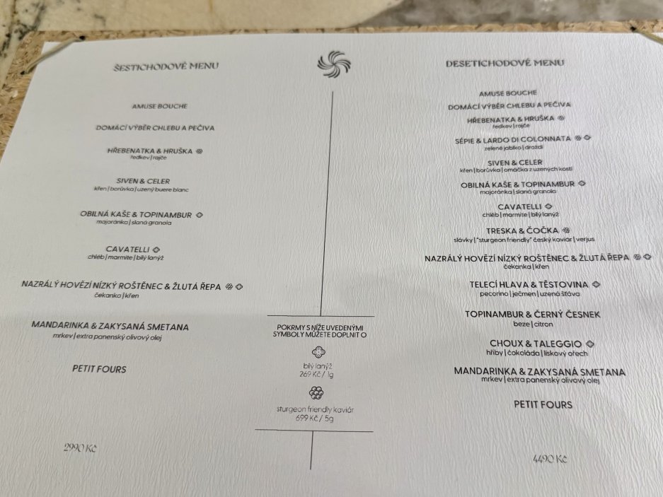 Přehled degustačního menu
