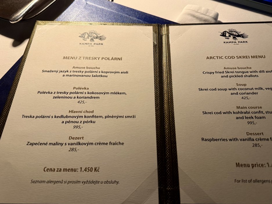 Speciální menu z polární tresky skrei – sezónní nabídka s cenou 1 450 korun.