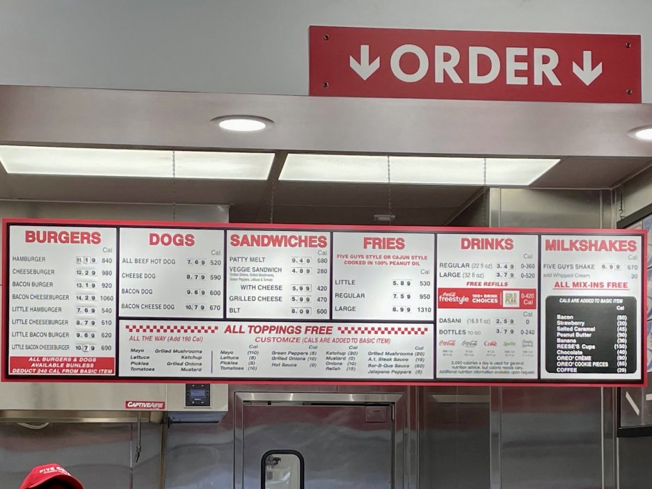 Menu ve Spojených státech ukazuje po přepočtení na koruny a přidání daně úplně stejné ceny