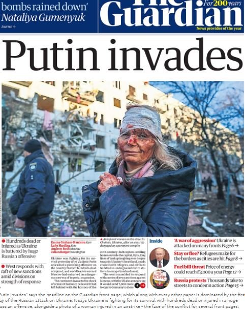 Putinova invaze, informuje The Guardian