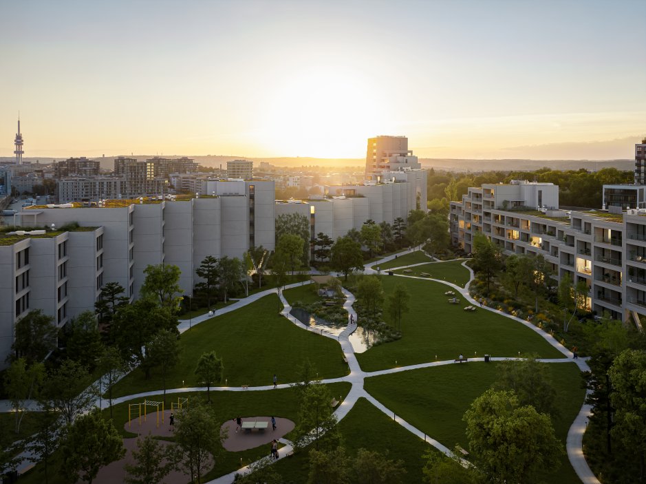 Středobodem projektu je centrální park o rozloze víc než jednoho hektaru s vodní plochou, který bude přístupný rezidentům i veřejnosti. Celkově bude přibližně polovina řešeného území věnována veřejným prostranstvím a zeleni. Součástí projektu jsou také finanční i nefinanční kontribuce městu v celkovém objemu přes 120 milionů korun, včetně investic do veřejné infrastruktury a rozvoje dopravní obslužnosti – tramvajového propojení z Olšanské ulice, které zajistí rychlé spojení do centra města.