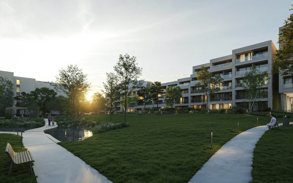 Středobodem projektu je centrální park o rozloze víc než jednoho hektaru s vodní plochou, který bude přístupný rezidentům i veřejnosti. Celkově bude přibližně polovina řešeného území věnována veřejným prostranstvím a zeleni. Součástí projektu jsou také finanční i nefinanční kontribuce městu v celkovém objemu přes 120 milionů korun, včetně investic do veřejné infrastruktury a rozvoje dopravní obslužnosti – tramvajového propojení z Olšanské ulice, které zajistí rychlé spojení do centra města.