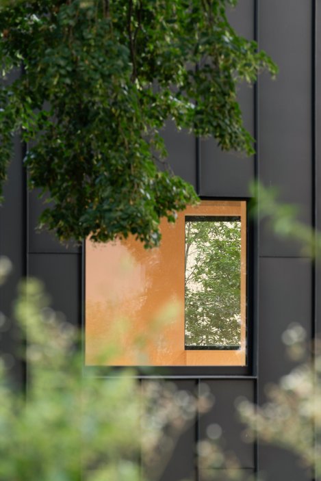 Na jih a sever se naopak Black House otevírá velkými prosklenými plochami. Jižní fasáda těží z výhledu na Prahu, severní část navazuje na stinnou zahradu.