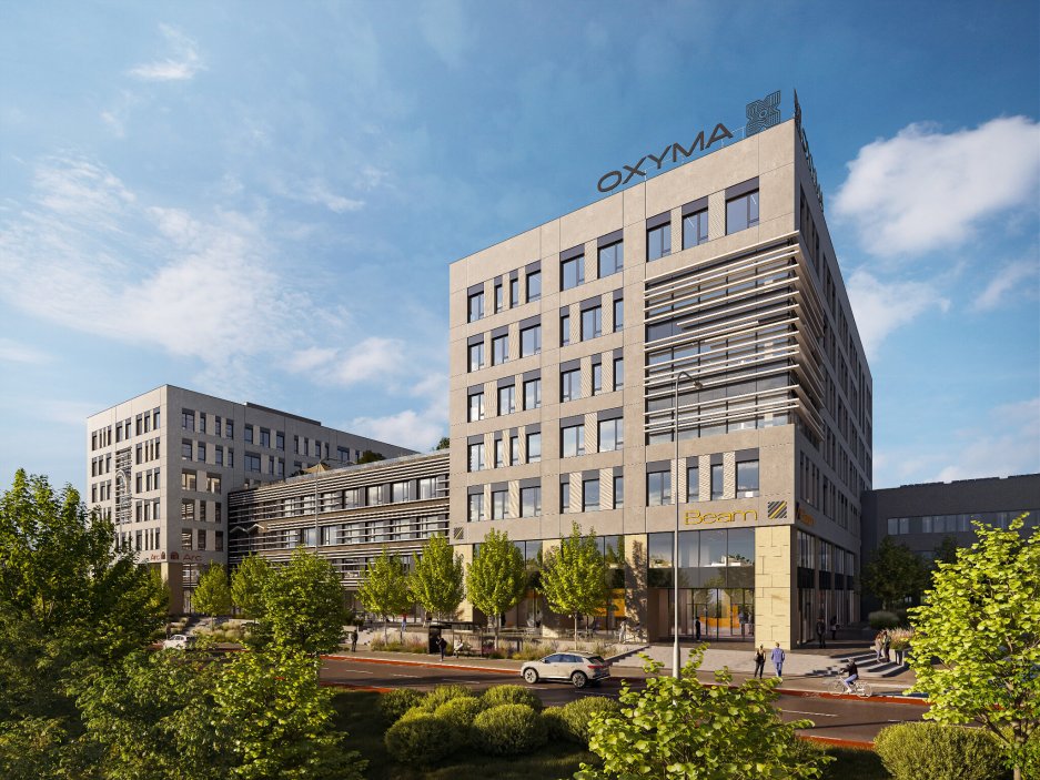 Vizualizace coworkingové budovy Oxyma