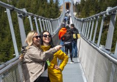  Visutý most Sky Bridge ve výšce 95 metrů překonává údolí Mlýnského potoka z horského hřebene Slamník na hřeben Chlum.