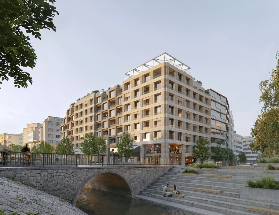 Hrabalova Libeň dostane novou tvář. U Elsnicova náměstí vznikne podle návrhu ateliérů Aulík Fišer Zalabák a Lasovsky Johansson Architects nový městský blok s byty, kancelářemi a veřejnými prostranstvími. Prohlédněte si vizualizace projektu, který naváže na stavby Josefa Pleskota a promění další část pražské Palmovky.