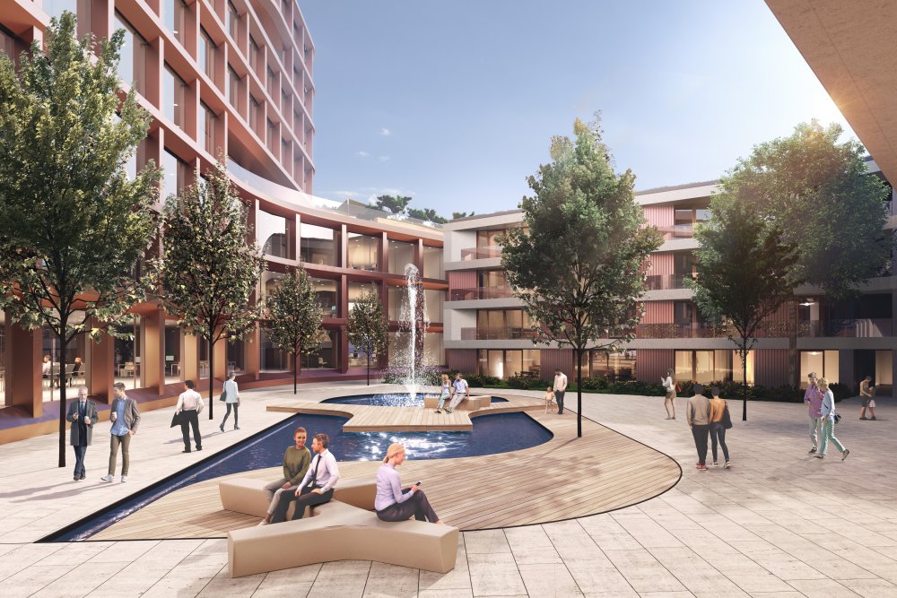 Vizualizace hlavní recepce kancelářeske části budovy Orion na Brumlovce, kterou nyní staví společnost Passerinvest Group