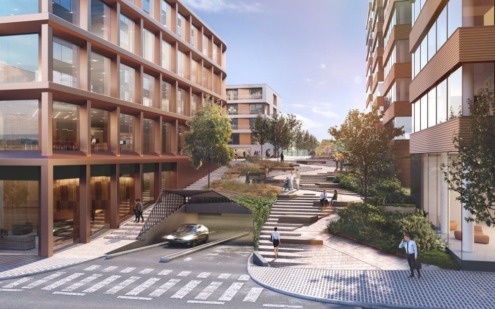 Mezi novým objektem Orion a budovou Delta vznikne veřejný prostor inspirovaný Lombard Street v San Francisku