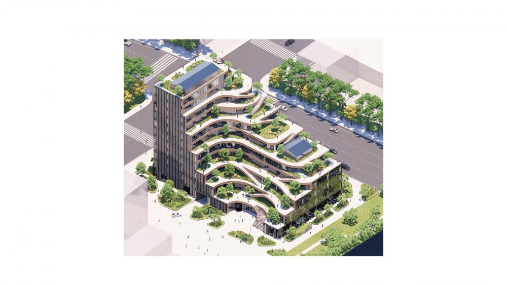 Sídlo společnosti Lankuaikei Agriculture Development (LAD) – Šanghaj, Čína (2021) Hlavní inspirací při designování budovy byly terasy s rýžovými poli z čínského venkova, uvádí architektonické studio.