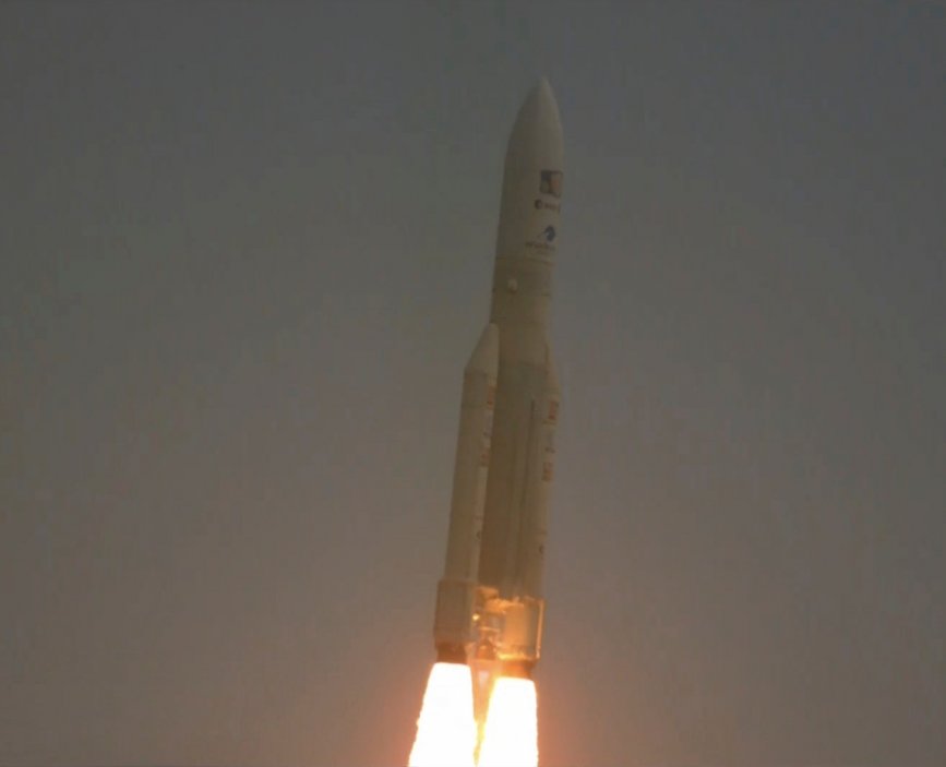 Raketa Ariane 5 nesoucí kosmickou sondu Jupiter Icy Moons Explorer, zkráceně Juice, odstartovala z kosmodromu v Kourou ve Francouzské Guyaně 14. dubna 2023. Cesta sondy k Jupiteru potrvá osm let.