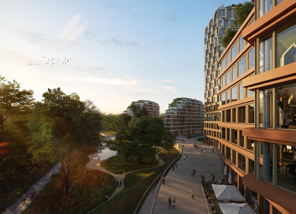 Vizualizace z vítězného návrhu pro projekt Southbank v Bratislavě.