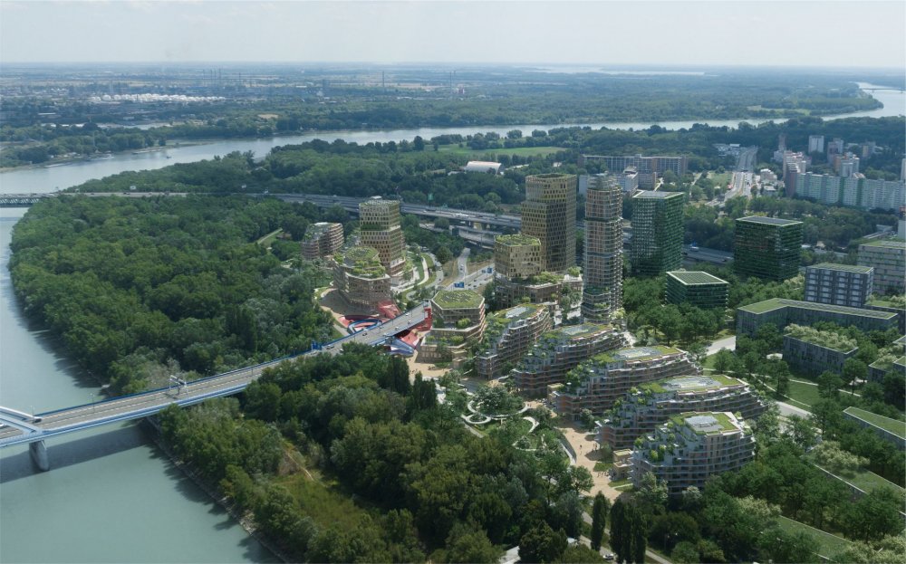 Southbank - soutěžní návrh pro novou výstavbu v Bratislavě. Developer Penta Real Estate.