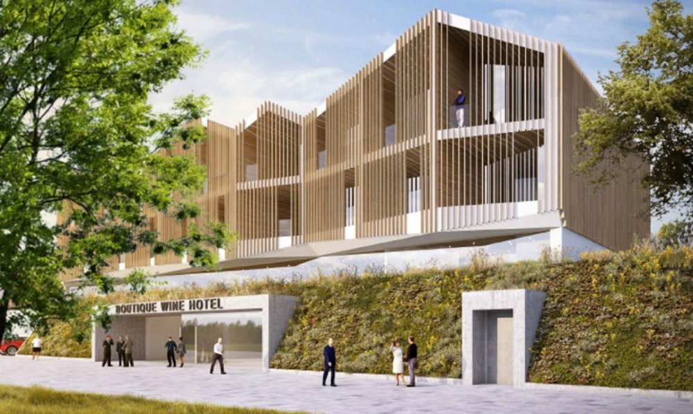 Vizualizace butikového hotelu Design & Wine Hotel Konšelé v blízkosti Svatého kopečku i historického centra Mikulova. Developer chce mít postaveno do dvou let. 