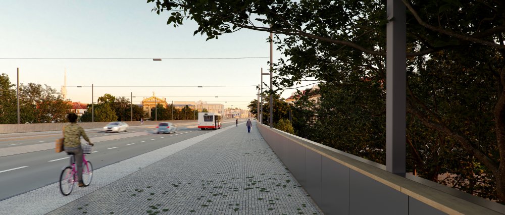 Ve střednědobém horizontu se počítá s úpravou šířky či počtu jízdních pruhů při současném rozšíření chodníků s cyklostezkou.