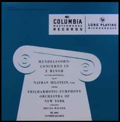 První vylisovanou LP deskou Columbia Records byl pod katalogovým číslem ML4001 byl záznam Mendelssohnova houslového koncertu e moll  v podání New York Philharmonic Orchestra pod taktovkou Bruna Waltera a sólisty Nathana Milsteina. 