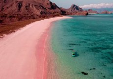 Pink Beach, ostrov Padar, Národní park Komodo, Indonésie – Indonéská republika. Říká se, že růžových pláží je na celém světě prý jen sedm. A jedna z těch nejslavnějších se nachází na ostrově Padar v Indonésii. 