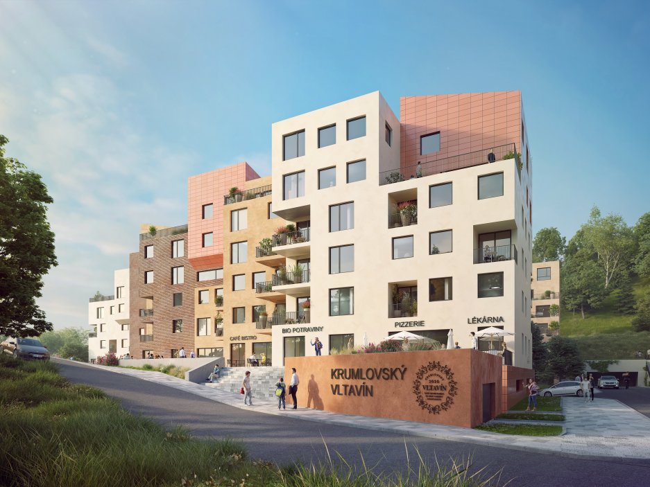 Nejvýraznější bude šesti patrová apartmánová budova hned u vstupu. 