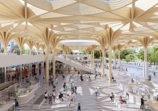 Henning Larsen Architects pracují s Vrchlického sady a odbavovací halou jako s celkem a přenáší některé umělecké prvky z haly do parku, například ikonickou dlažbu využívají i na novém „nádražním náměstí“. 